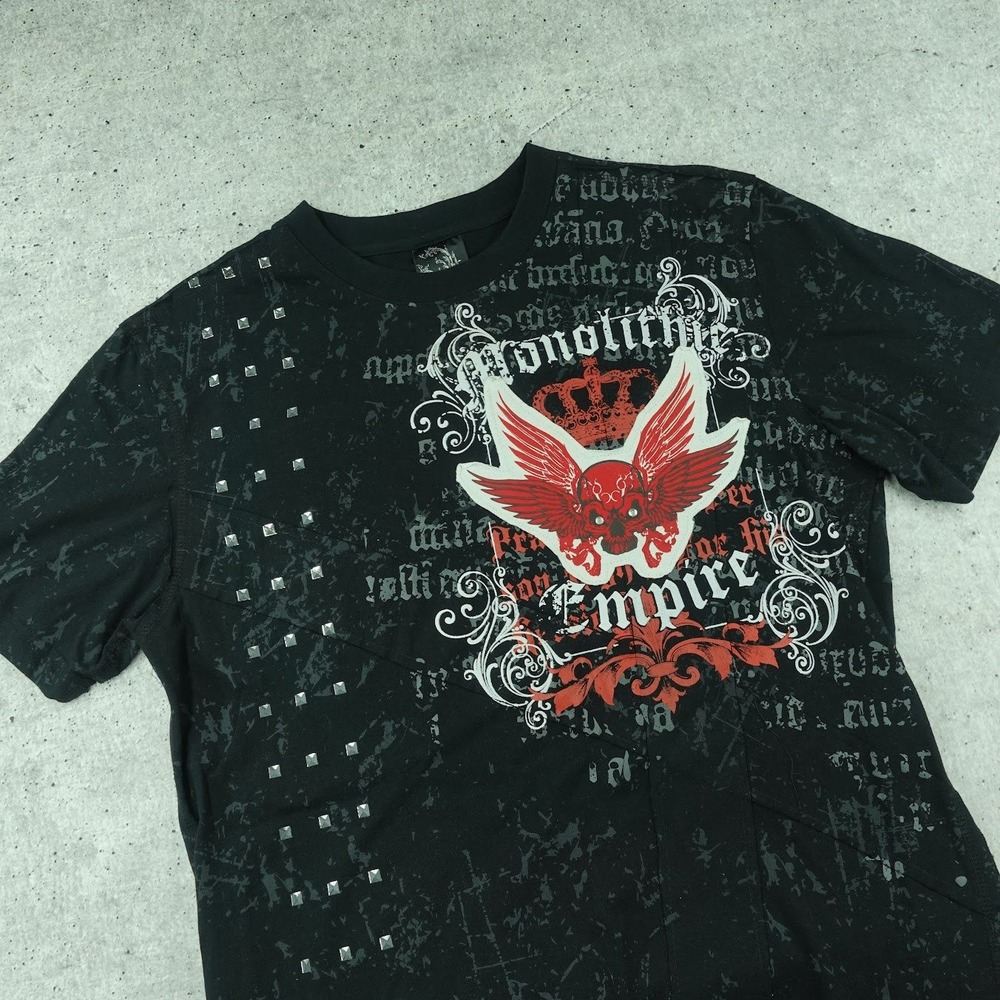 Y2K Rawblue Monolithic Empire T-Shirt Men Large Black Gothic Winged Skull Rock